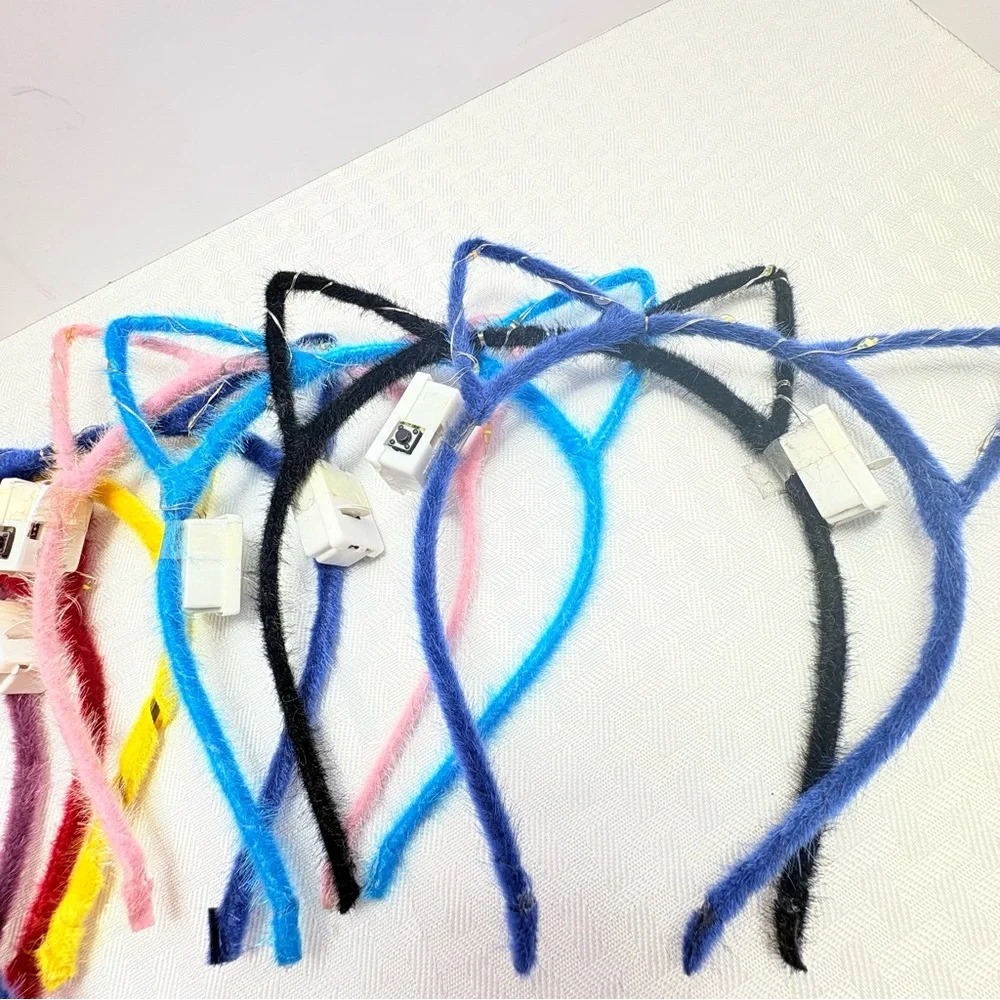 A Dozen of Brand New! Fuzzy Cat Light up Ear Headbands - Assorted Colors